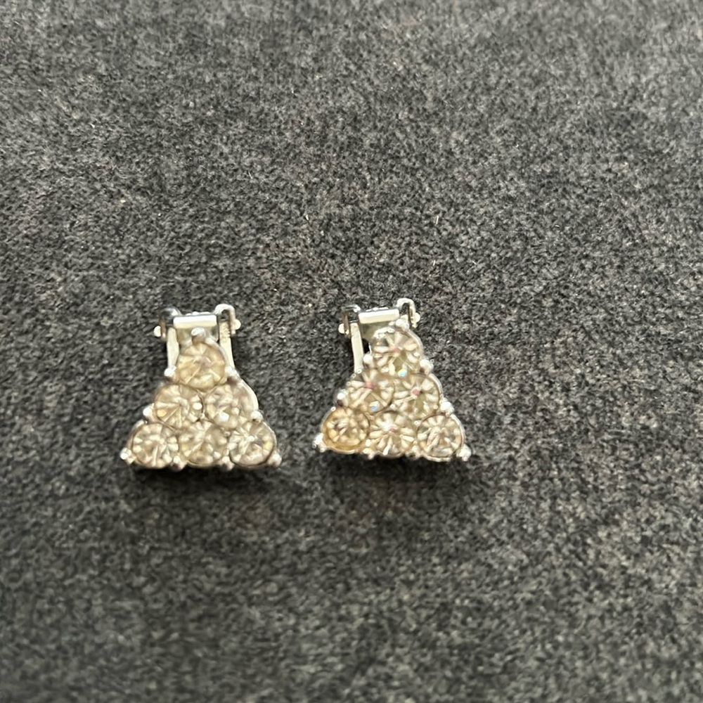 Vintage Bogoff‎ Clip On Rhinestone Triangle Earrings